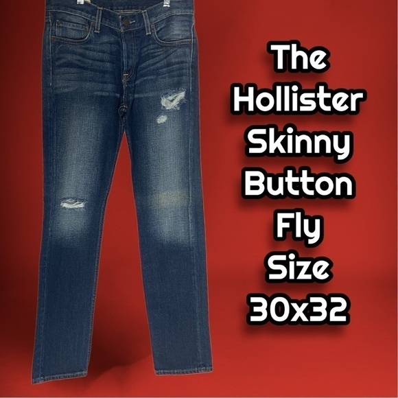 THE Hollister Skinny Med-Dark Wash Slight Factory Distressing and Fading 30 x 32 - Picture 1 of 13